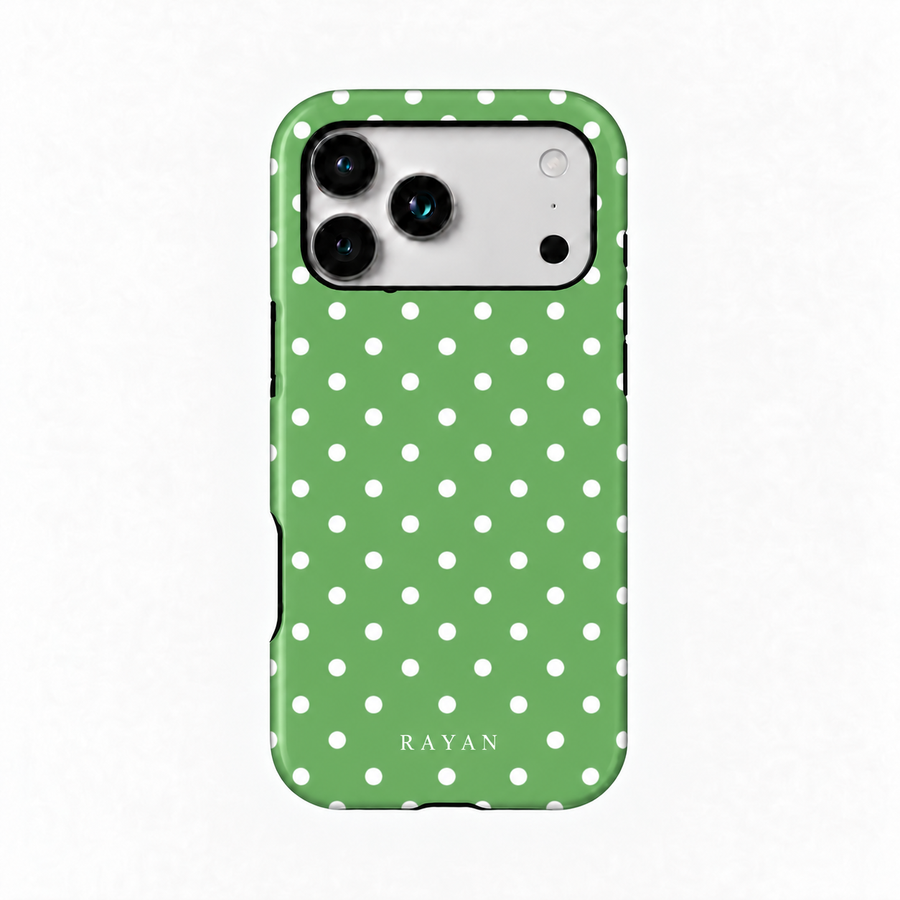 Verde Dot – iPhone-Handyhülle in Grün mit weißen Punkten