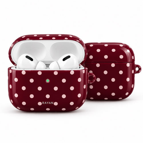 Bordeaux Dot – AirPods-Hülle geöffnet und geschlossen mit sichtbarer LED